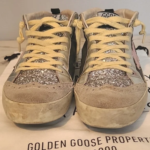 Golden Goose Mid Star Silver Glitter Sneakers Women's 10 Grunge Gorp Distressed - Picture 4 of 16